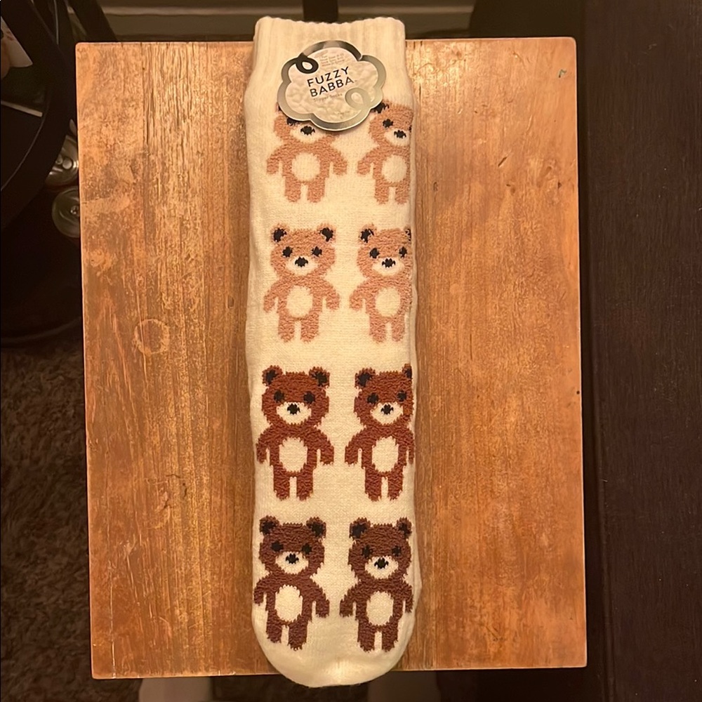 Fuzzy Babba Bear Print Socks